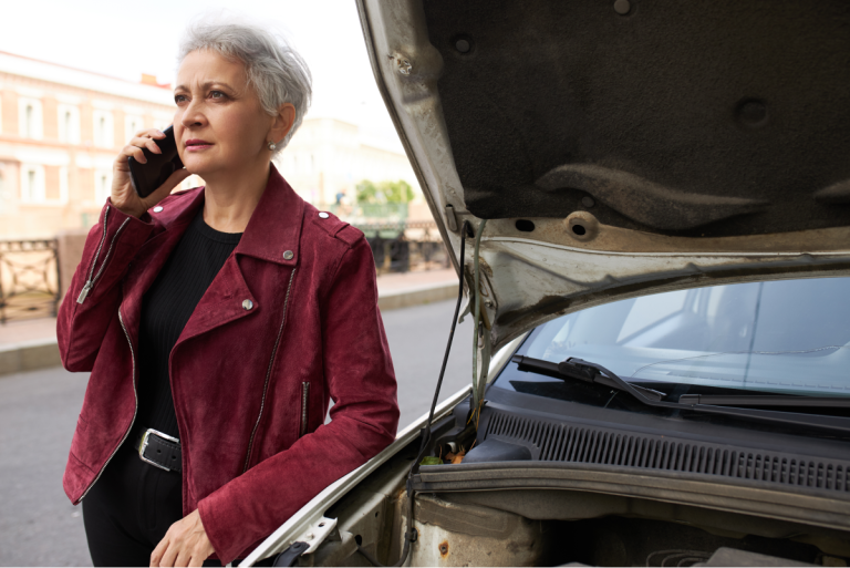 lady calling roadside assistance service